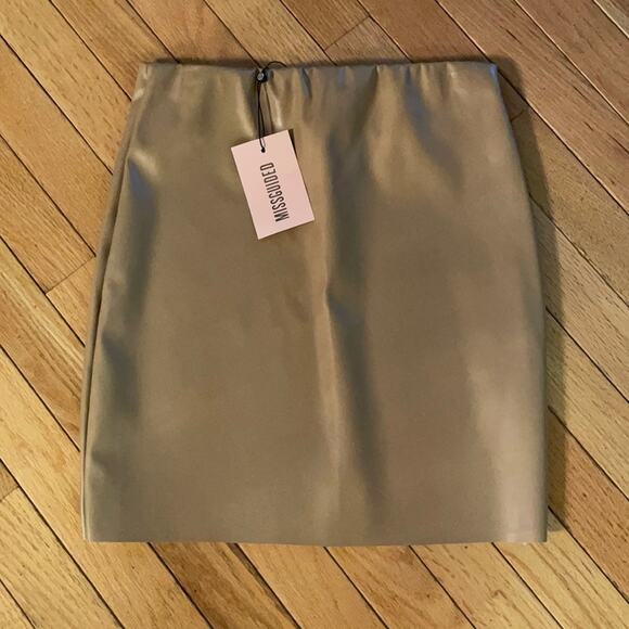 Missguided leather elastic skirt tan size small NWT - Picture 2 of 5